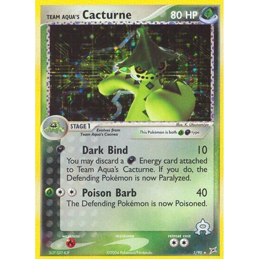 Team Aqua's Cacturne Rare Holo 1/95 Pokemon Card Game EX Team Magma vs Team Aqua