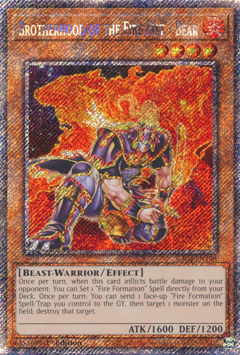 Brotherhood of the Fire Fist - Bear RA04-EN198 Platinum Platinum Secret Rare Yu-Gi-Oh Quarter Century Stampede in Art