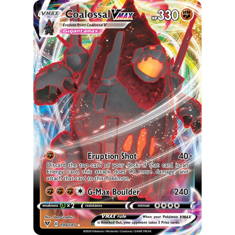 Coalossal VMAX Holo Rare VMAX 099/185 Pokemon Card Game Vivid Voltage