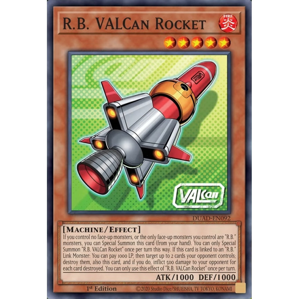 R.B. VALCan Rocket DUAD-EN092 Super Super Rare Yu-Gi-Oh Duelist's Advance in Art