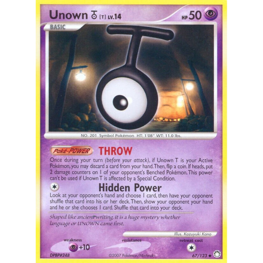 Unown T Uncommon 67/123 Pokemon Card Game Mysterious Treasures