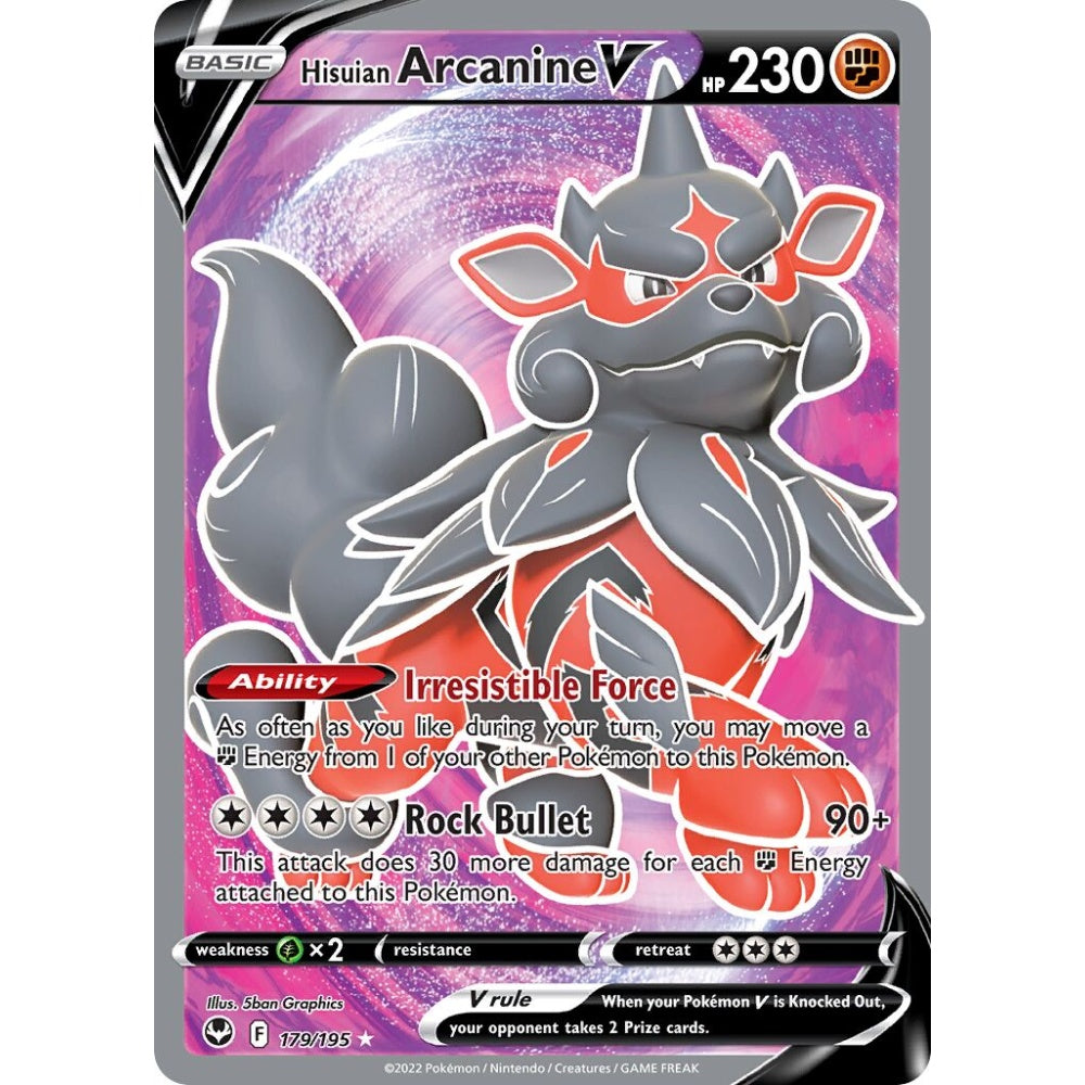 Hisuian Arcanine V Rare Ultra 179/195 Pokemon Card Game Silver Tempest