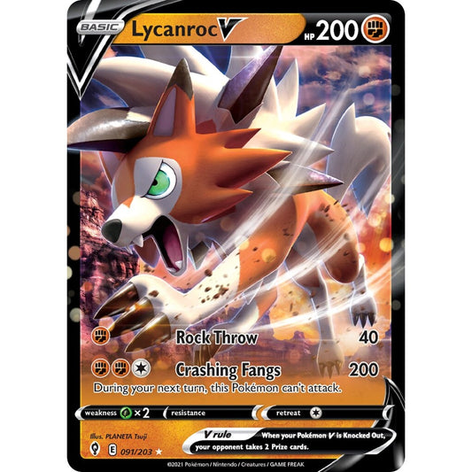 Lycanroc V Holo Rare V 091/203 Pokemon Card Game Evolving Skies