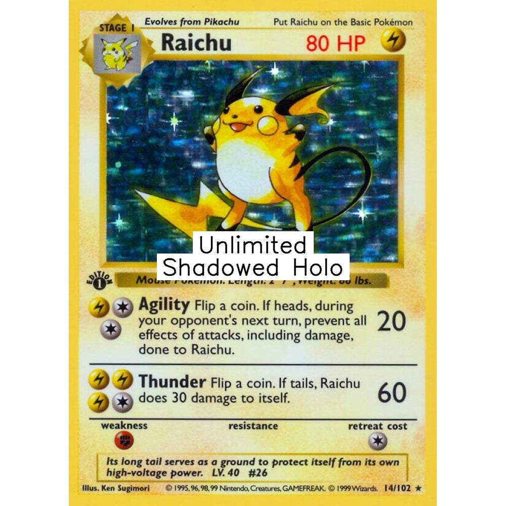 Raichu Rare Holo 14/102 Pokemon Card Game Base Set
