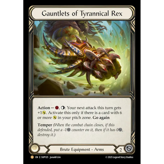 Gauntlets of Tyrannical Rex SUP125-RF Legendary Flesh & Blood Trading Card Game Super Slam in Rainbow Foil Art