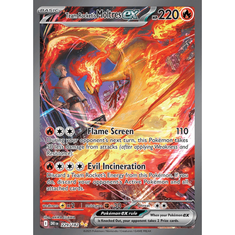 Team Rocket's Moltres ex Secret Illustration Rare 229/182 Pokemon Card Game Destined Rivals