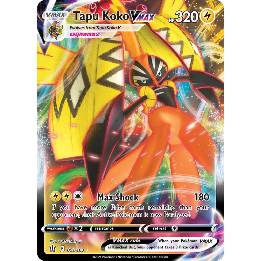Tapu Koko VMAX Holo Rare VMAX 051/163 Pokemon Card Game Battle Styles