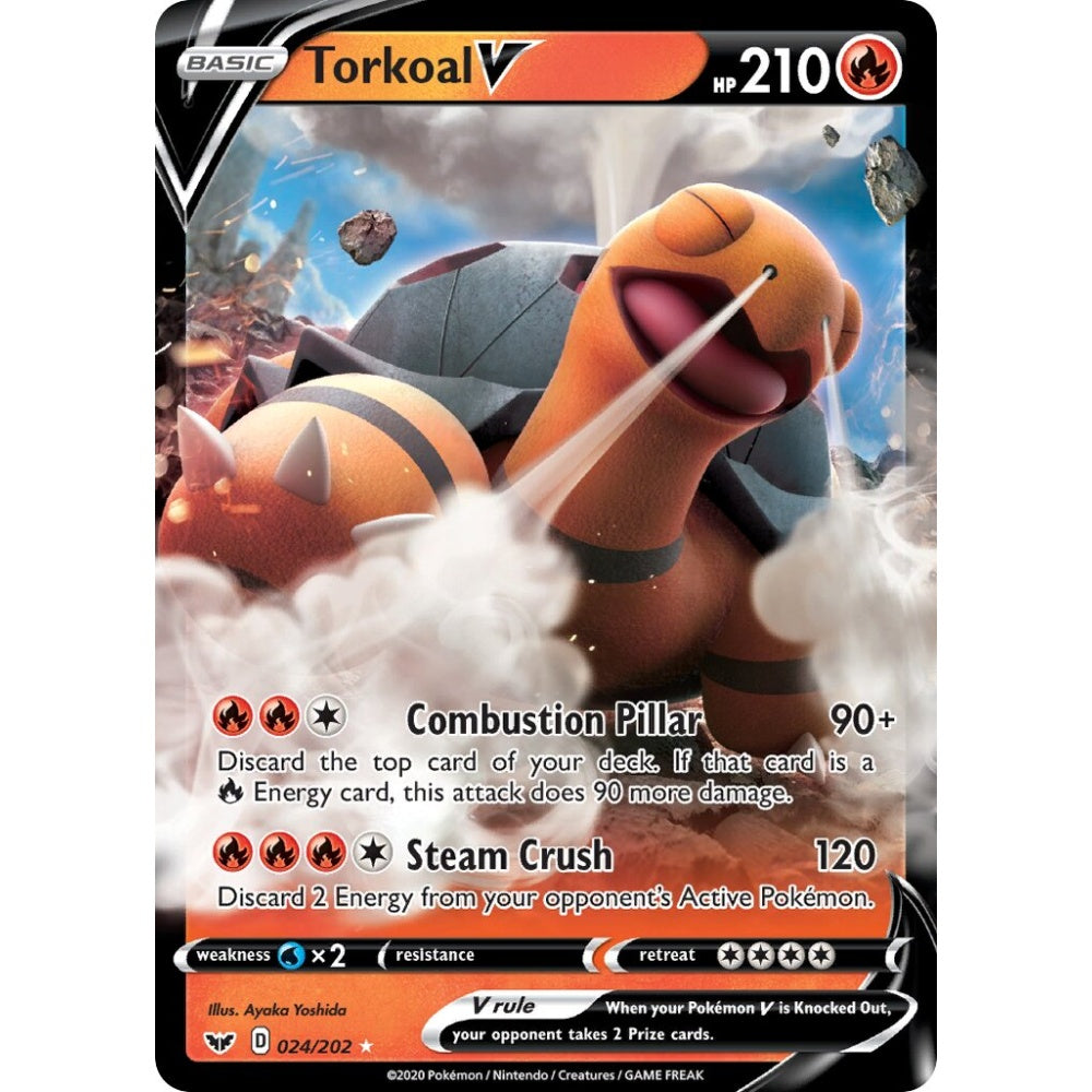 Torkoal V Holo Rare V 024/202 Pokemon Card Game Sword & Shield