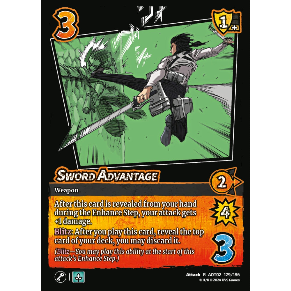 Sword Advantage, 129/186, AOT02, Universus, Attack on Titan: Origins of Power, Attack, R