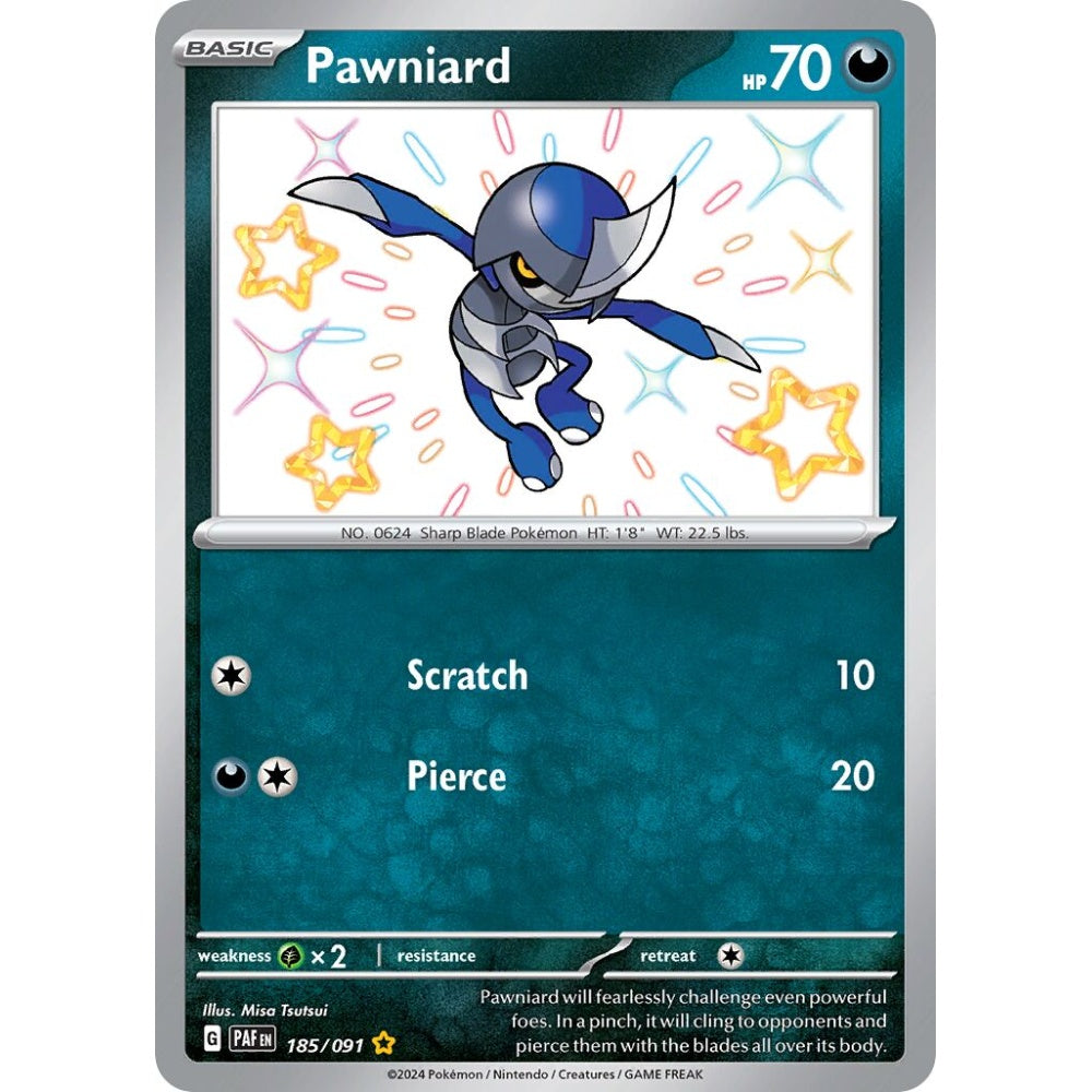 Pawniard Shiny Rare 185/091 Pokemon Card Game Paldean Fates