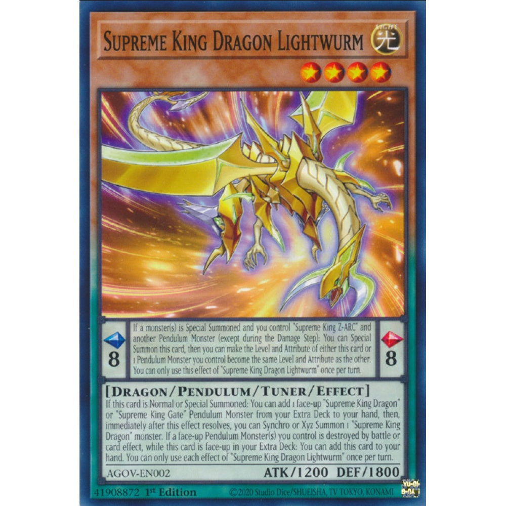 Supreme King Dragon Lightwurm, AGOV-EN002, Common, Yu-Gi-Oh!, Age of Overlord