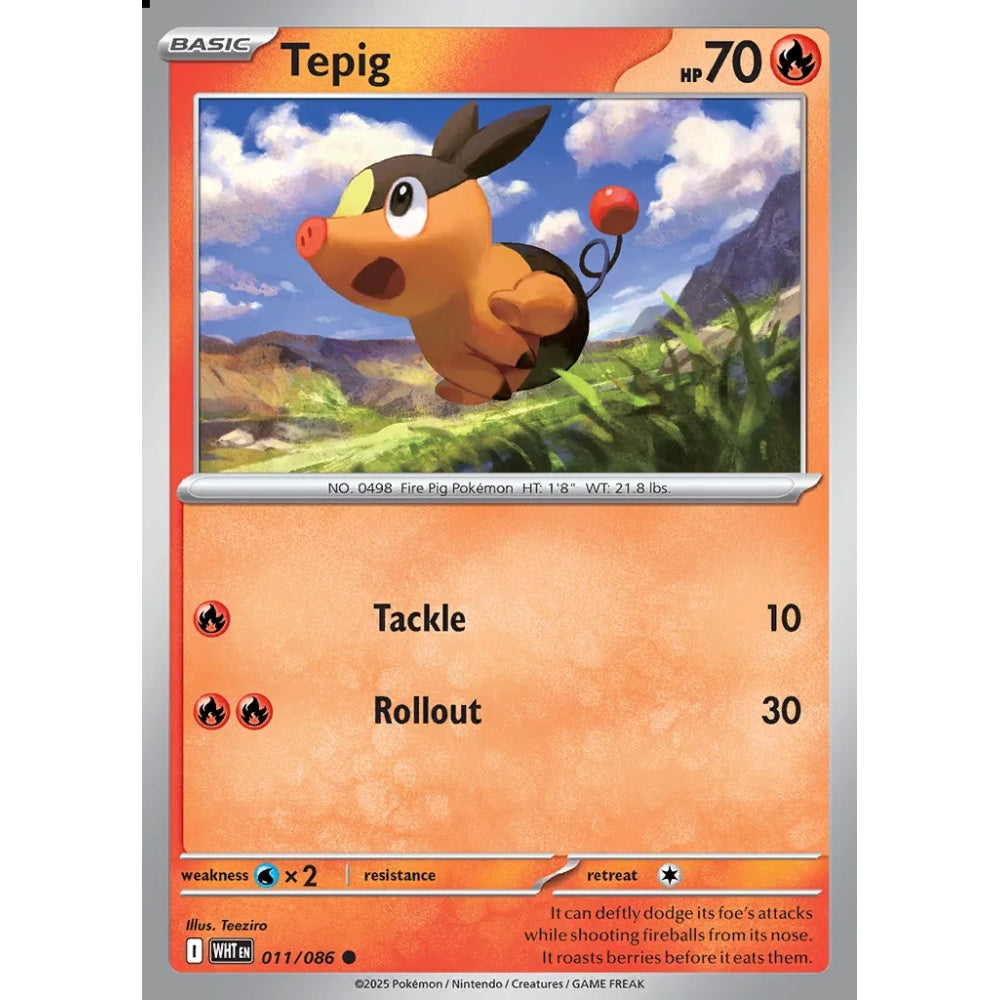 Tepig Common 011/086 Pokemon Card Game White Flare