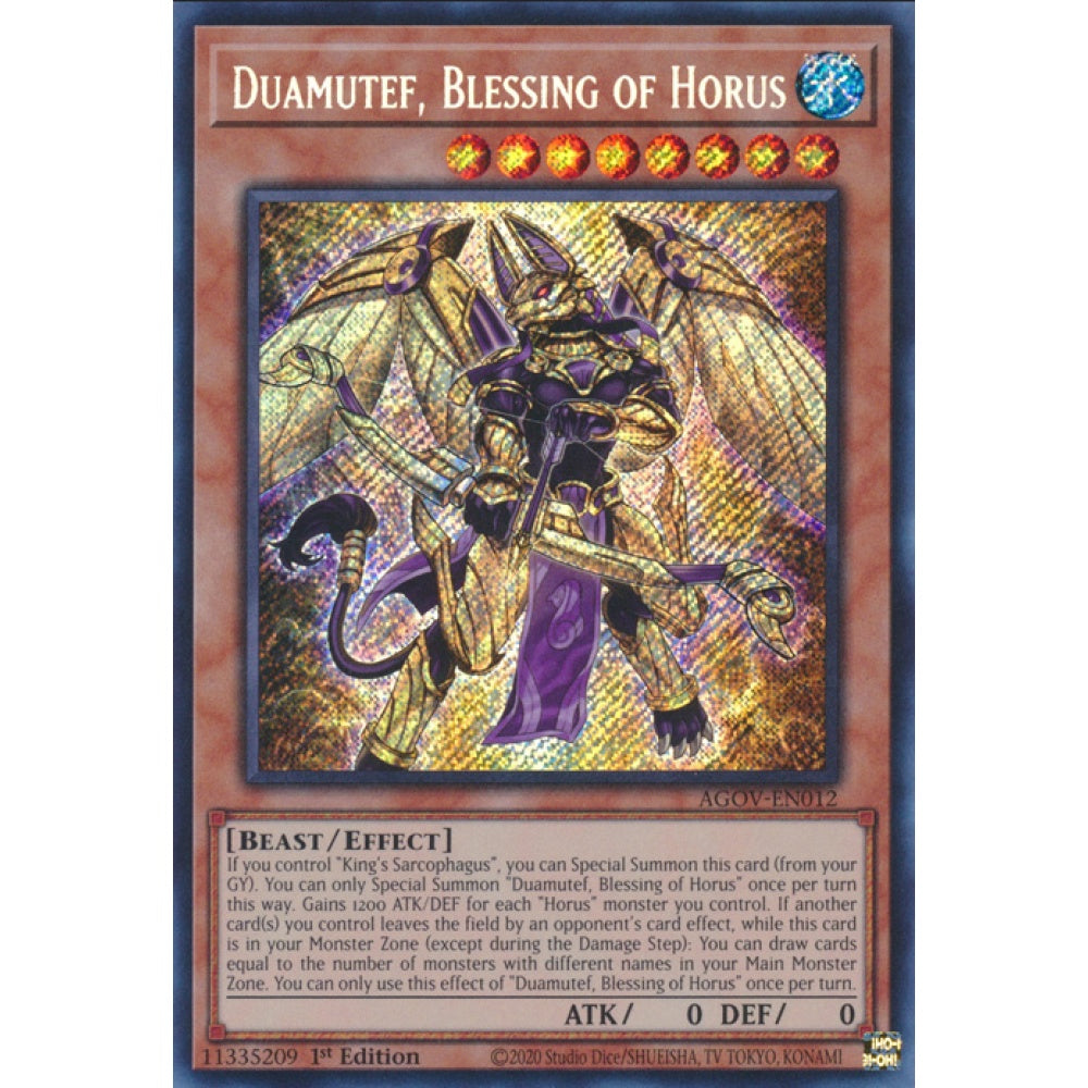 Duamutef, Blessing of Horus, AGOV-EN012, Secret Rare, Yu-Gi-Oh!, Age of Overlord