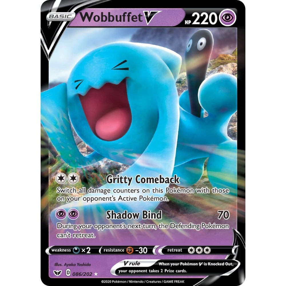 Wobbuffet V Holo Rare V 086/202 Pokemon Card Game Sword & Shield