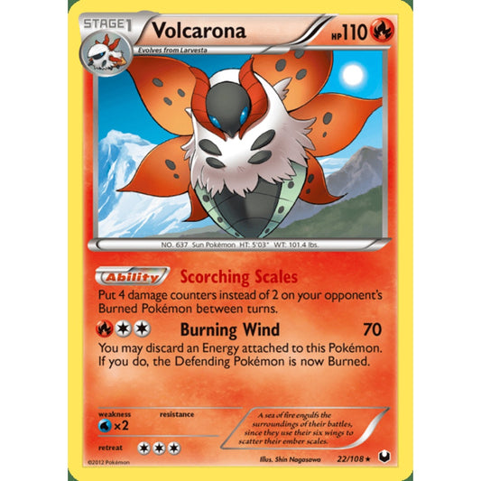 Volcarona Holo Rare 22/108 Pokemon Card Game Dark Explorers