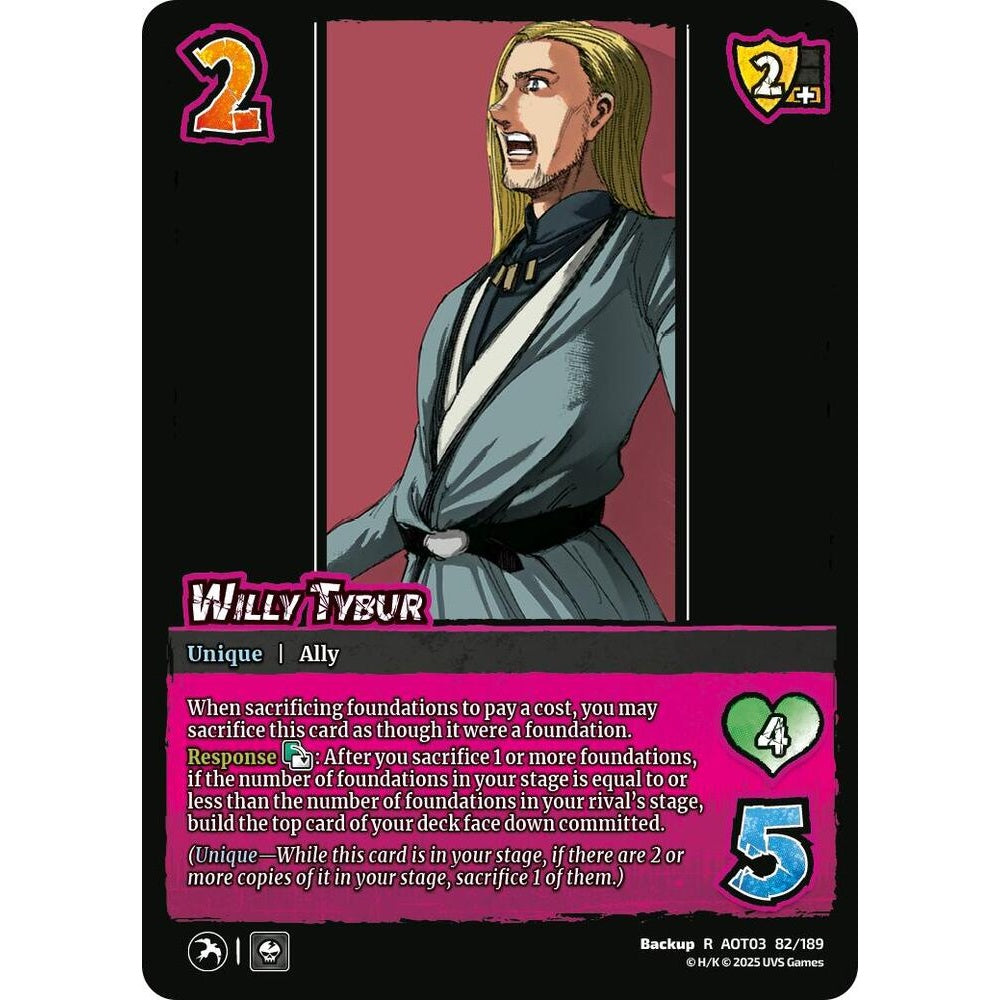 Willy Tybur 82/189 AOT03 Universus Attack on Titan: Apocalypse Backup R