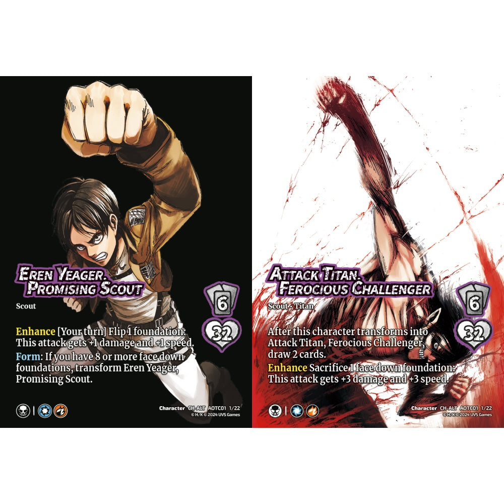 Eren Yeager, Promising Scout//Attack Titan, Ferocious Challenger, 1/22, CH-ALT, UniVersus, Attack on Titan: Battle for Humanity