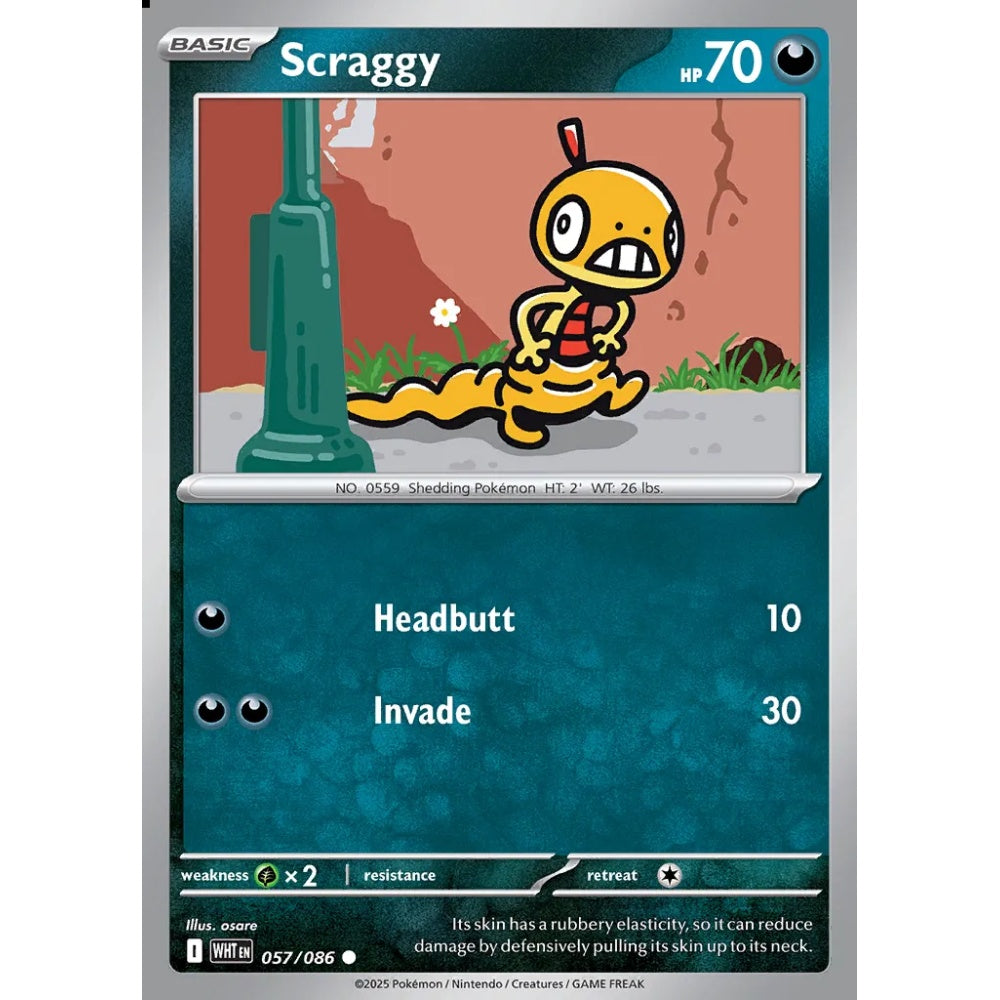 Scraggy Common 057/086 Pokemon Card Game White Flare