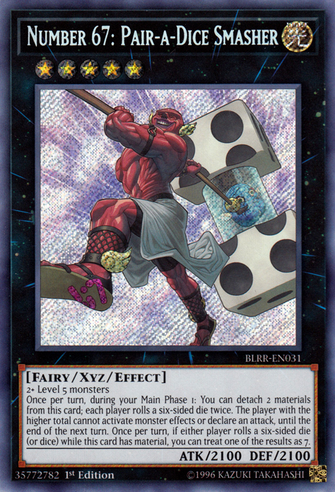 Number 67: Pair-a-Dice Smasher JUSH-EN058 Super Super Rare Yu-Gi-Oh Justice Hunters in Art