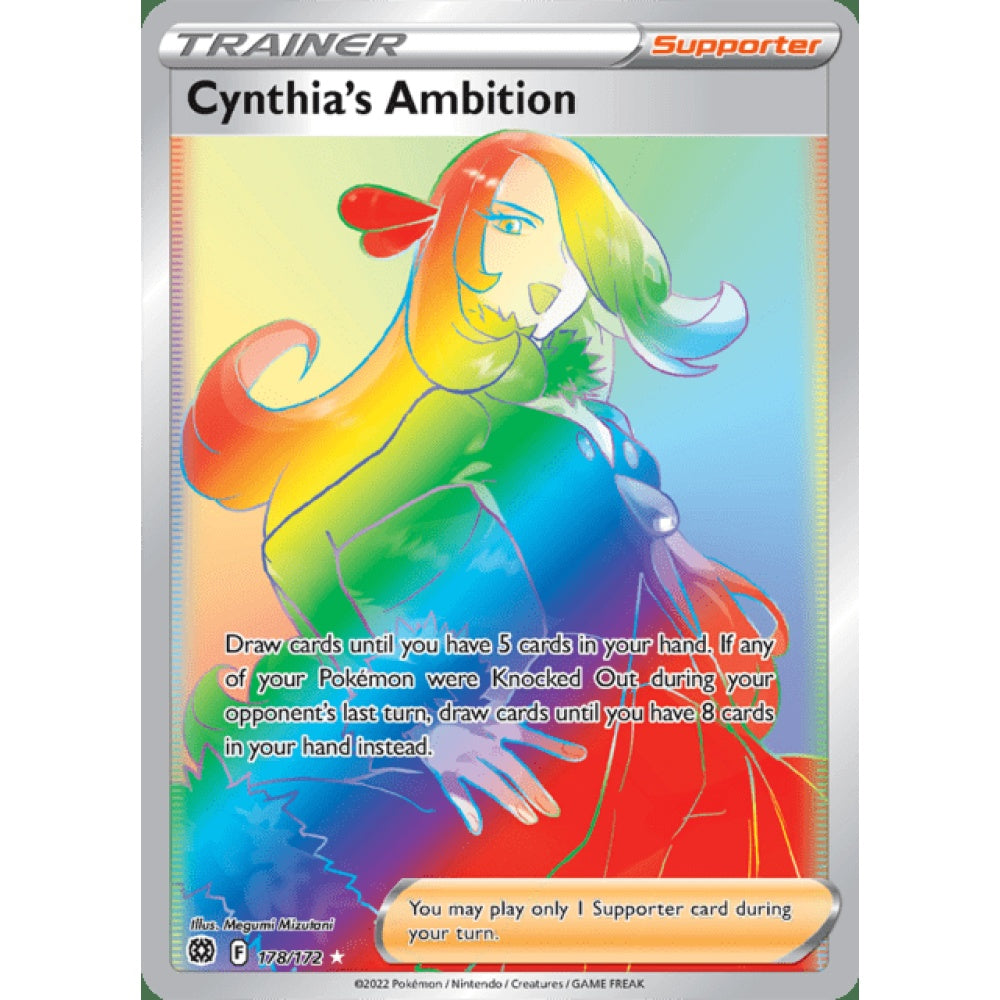 Cynthia's Ambition Rainbow Rare 178/172 Pokemon Card Game Brilliant Stars