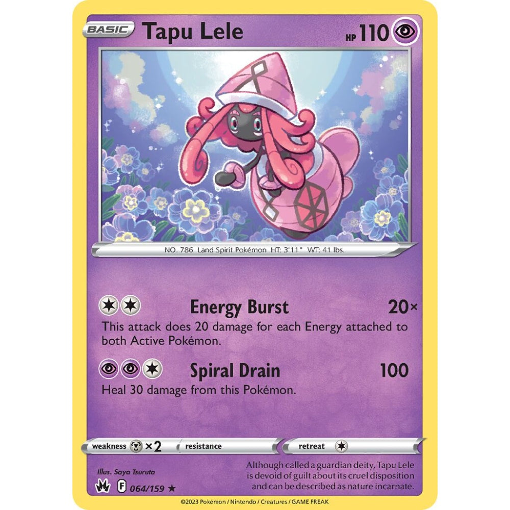Tapu Lele Rare Holo 064/159 Pokemon Card Game Crown Zenith