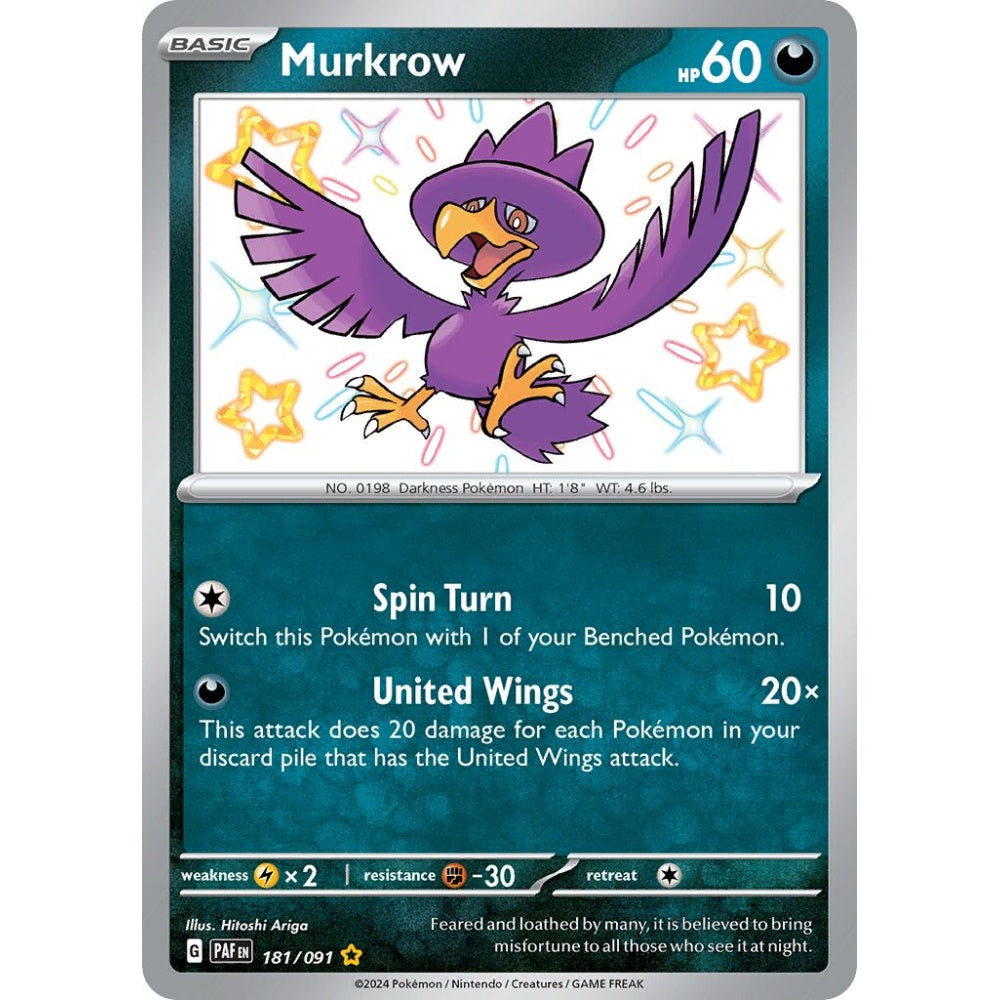 Murkrow Shiny Rare 181/091 Pokemon Card Game Paldean Fates