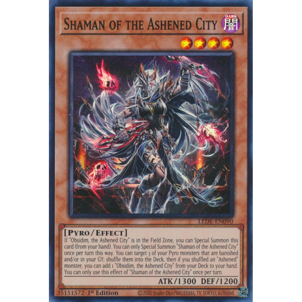 Shaman of the Ashened City LEDE-EN090 Super Super Rare Yu-Gi-Oh Legacy of Destruction in Art