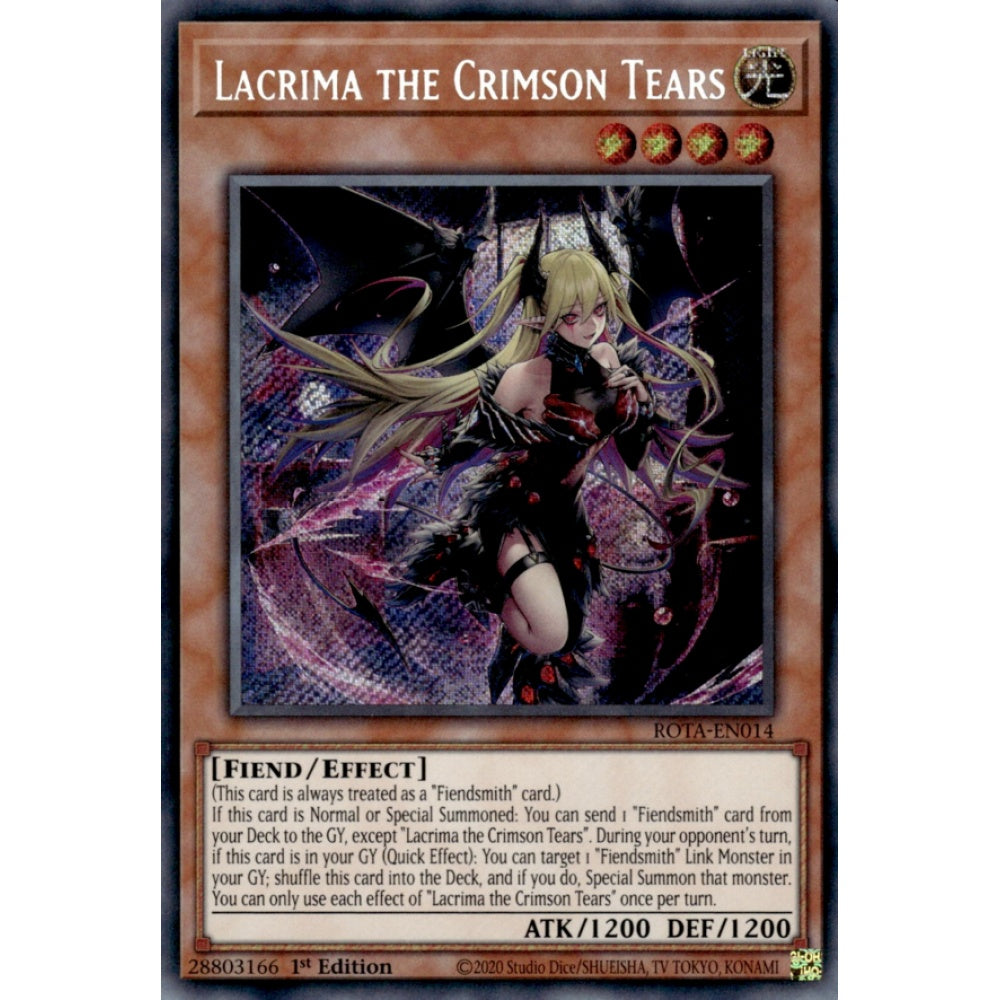 Lacrima the Crimson Tears ROTA-EN014 Secret Secret Rare Yu-Gi-Oh Rage of the Abyss in Art
