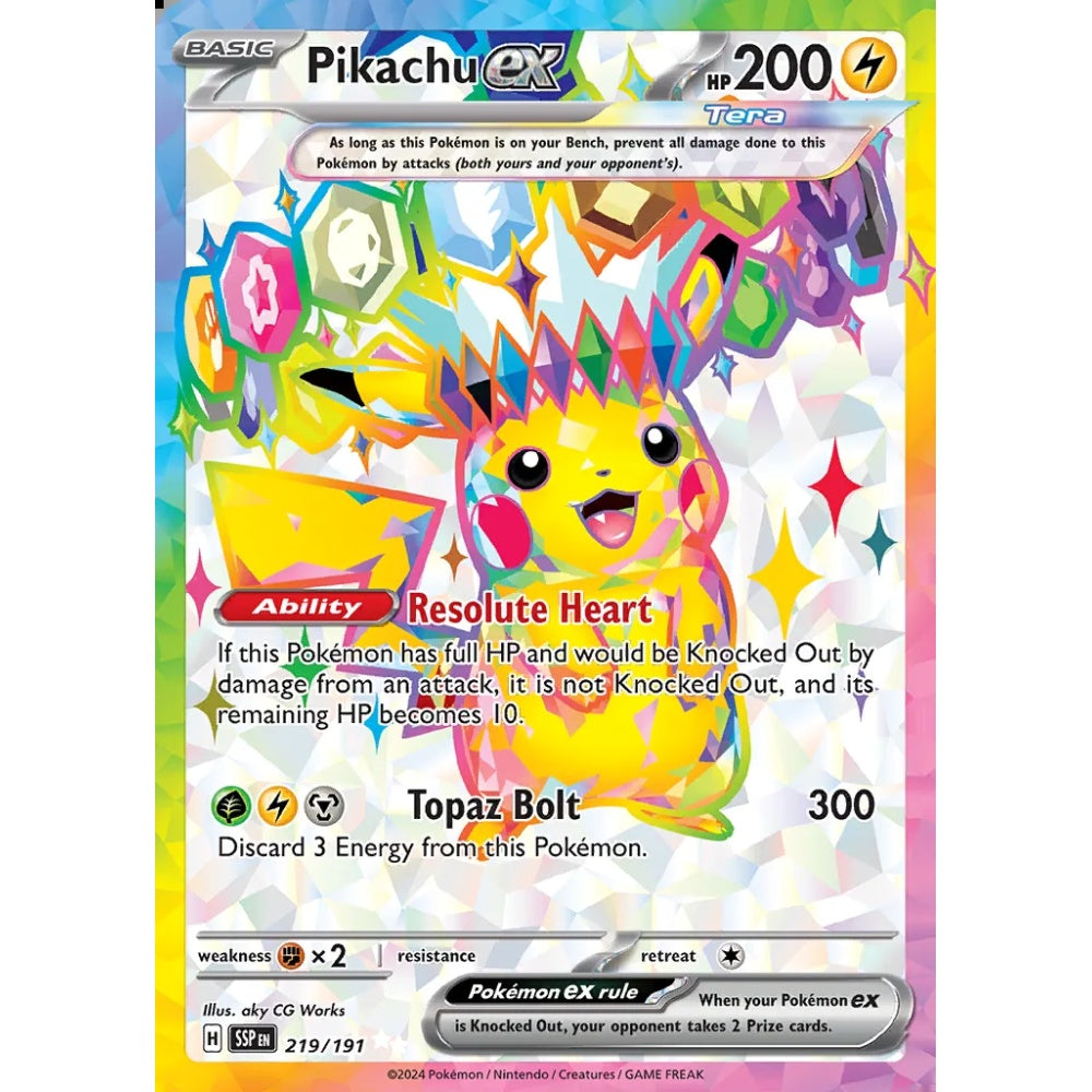 Pikachu ex Ultra Rare 219/191 Pokemon Card Game Surging Sparks