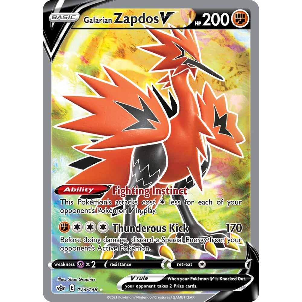 Galarian Zapdos V Rare Ultra 173/198 Pokemon Card Game Chilling Reign