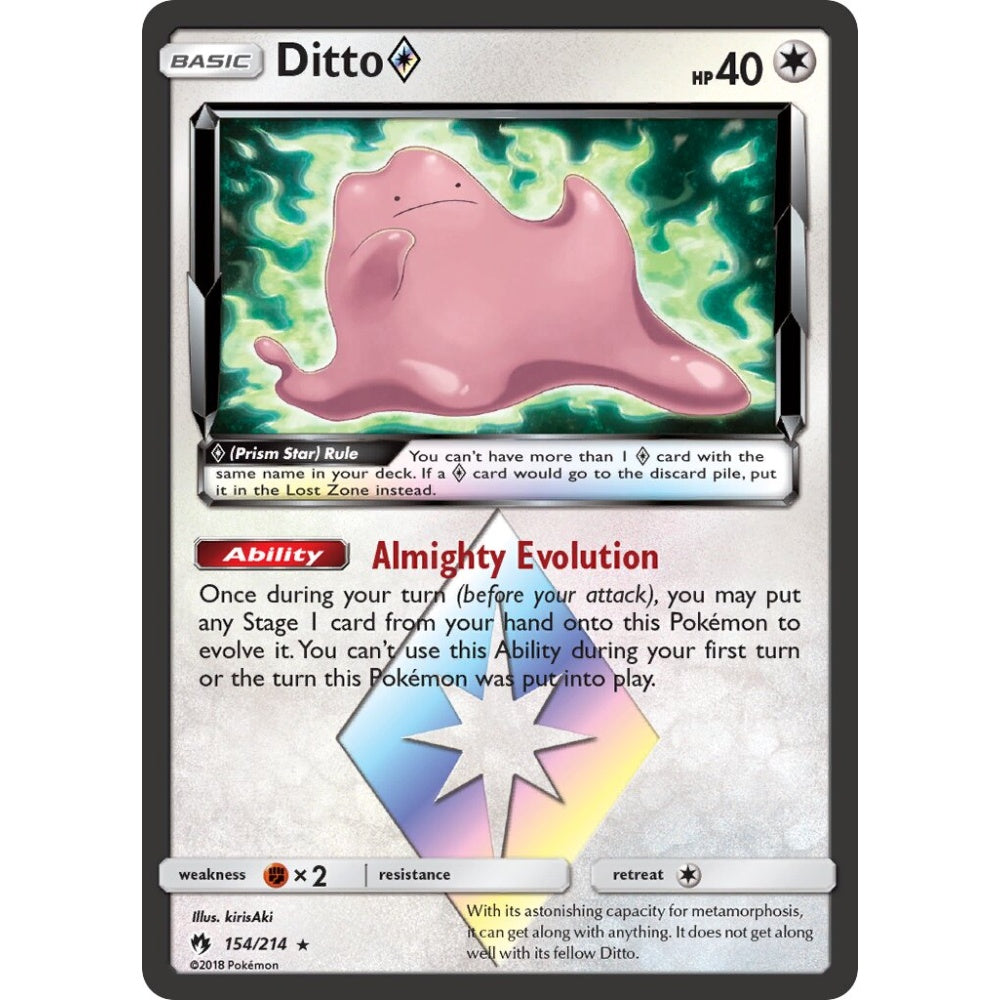 Ditto ◇ Rare Prism Star 154/214 Pokemon Card Game Lost Thunder