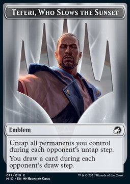 Teferi, Who Slows the Sunset Emblem // Human Token (W 1/1)