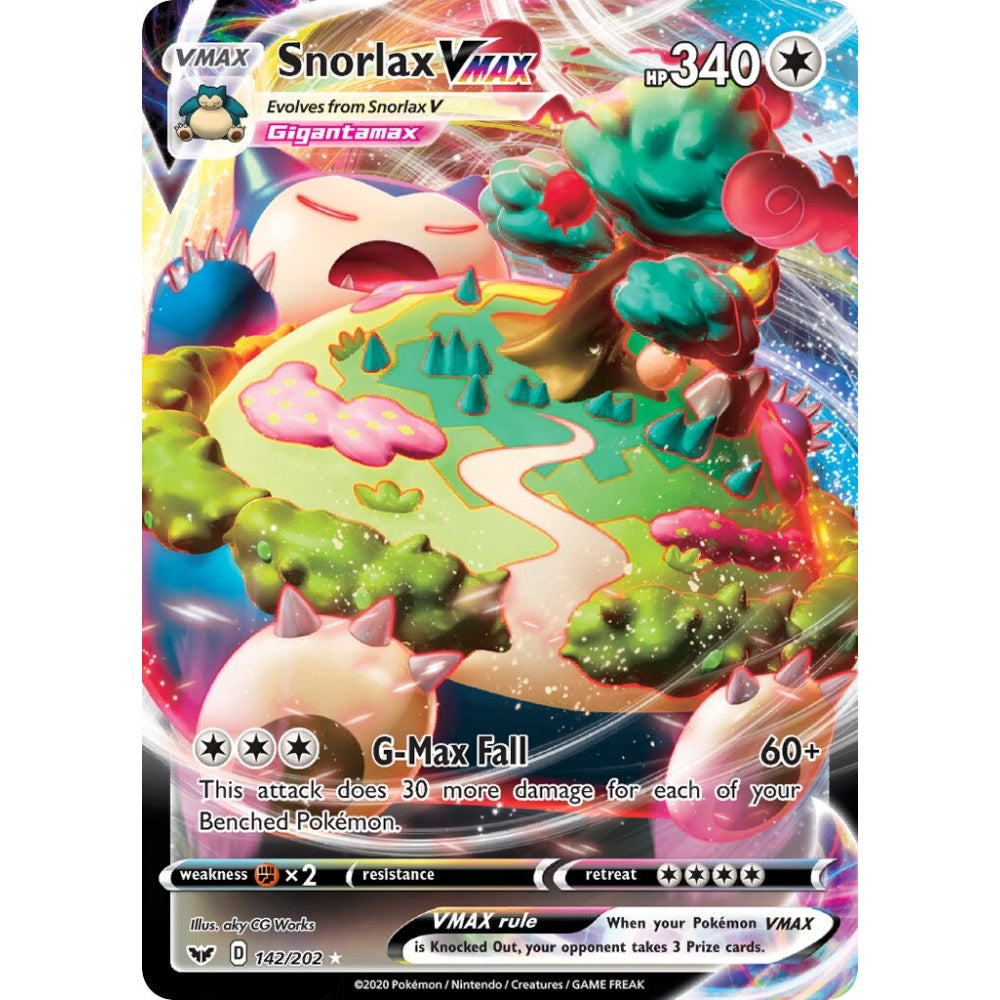 Snorlax VMAX Holo Rare VMAX 142/202 Pokemon Card Game Sword & Shield