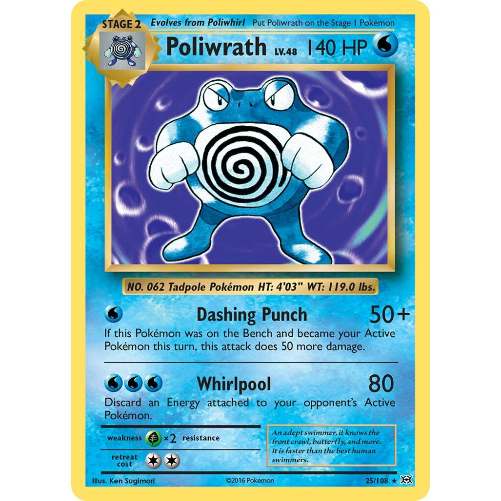 Poliwrath Rare Holo 25/108 Pokemon Card Game Evolutions