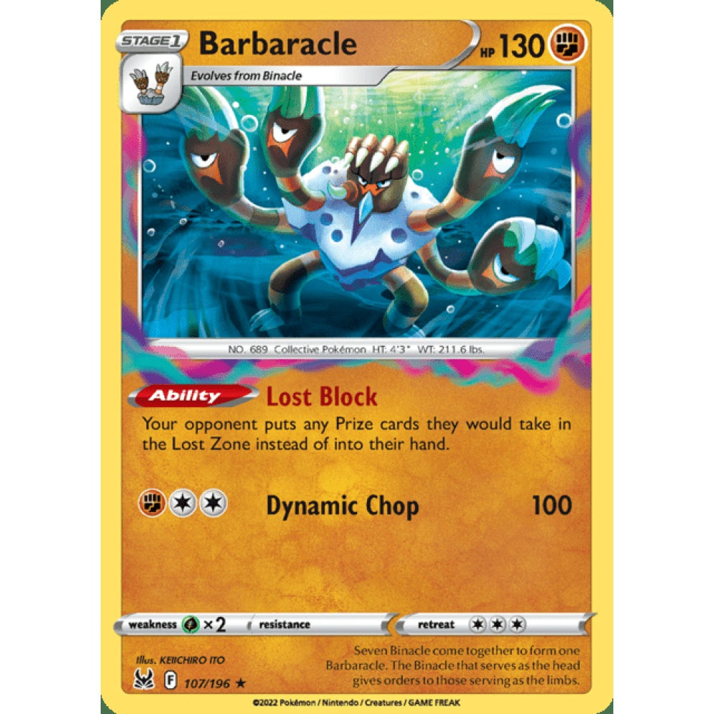 Barbaracle Holo Rare 107/196 Pokemon Card Game Lost Origins