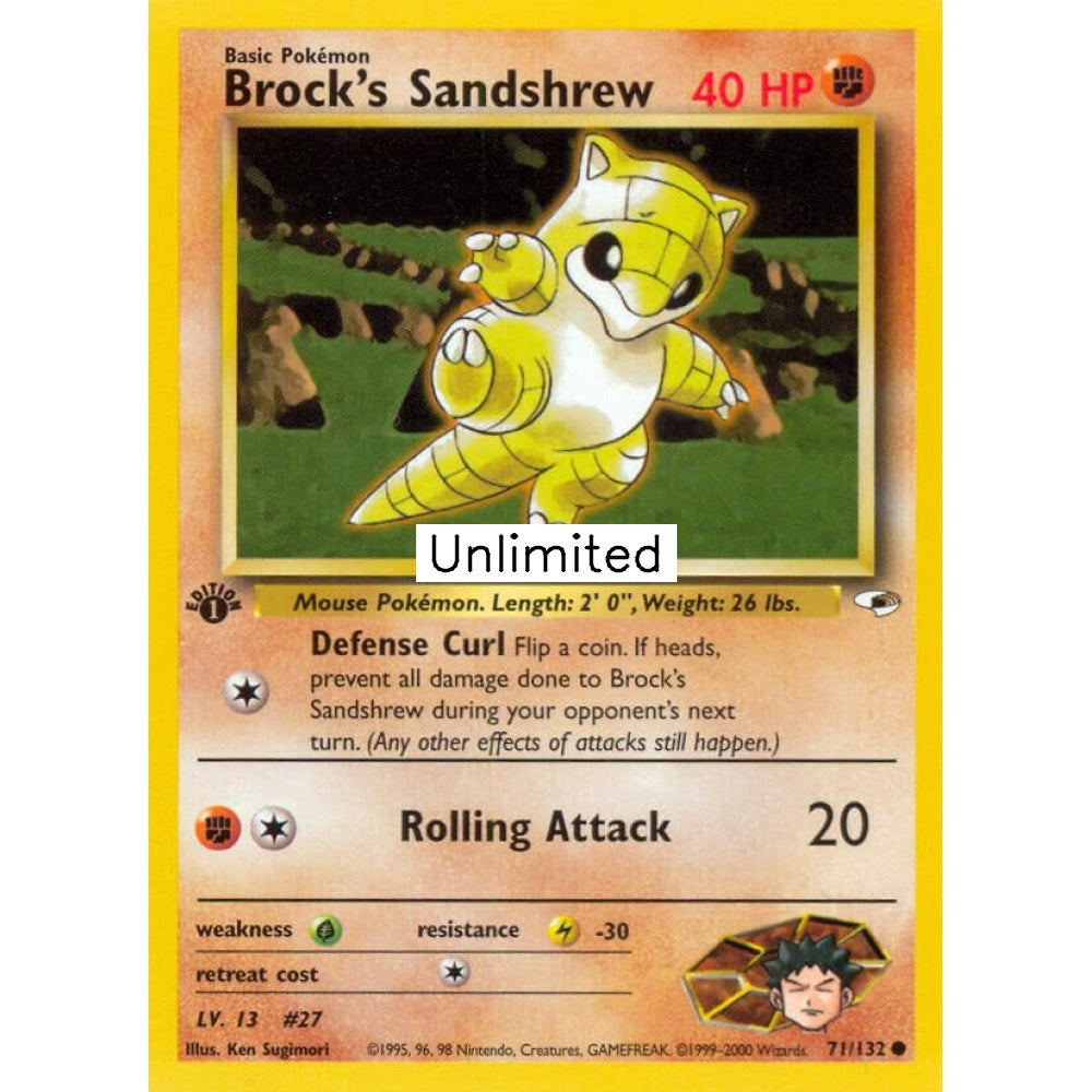 Brock's Sandshrew Common 71/132 Pokemon Card Game Gym Heroes