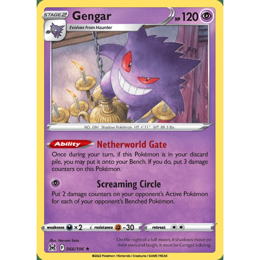 Gengar Holo Rare 066/196 Pokemon Card Game Lost Origins