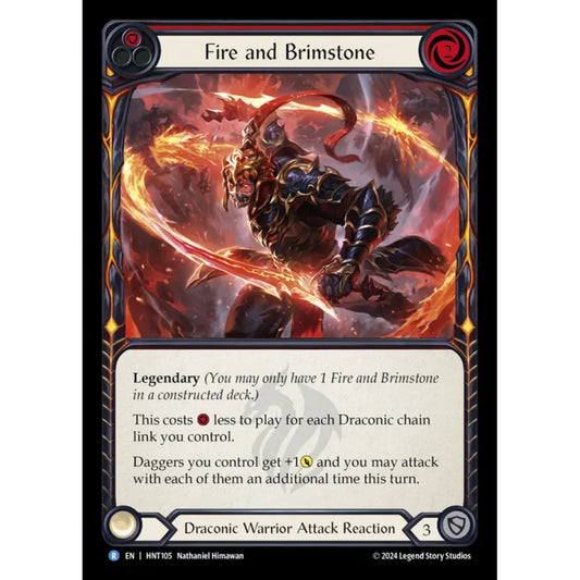 Fire and Brimstone HNT105-RF Rare Flesh & Blood Trading Card Game The Hunted in Rainbow Foil Art