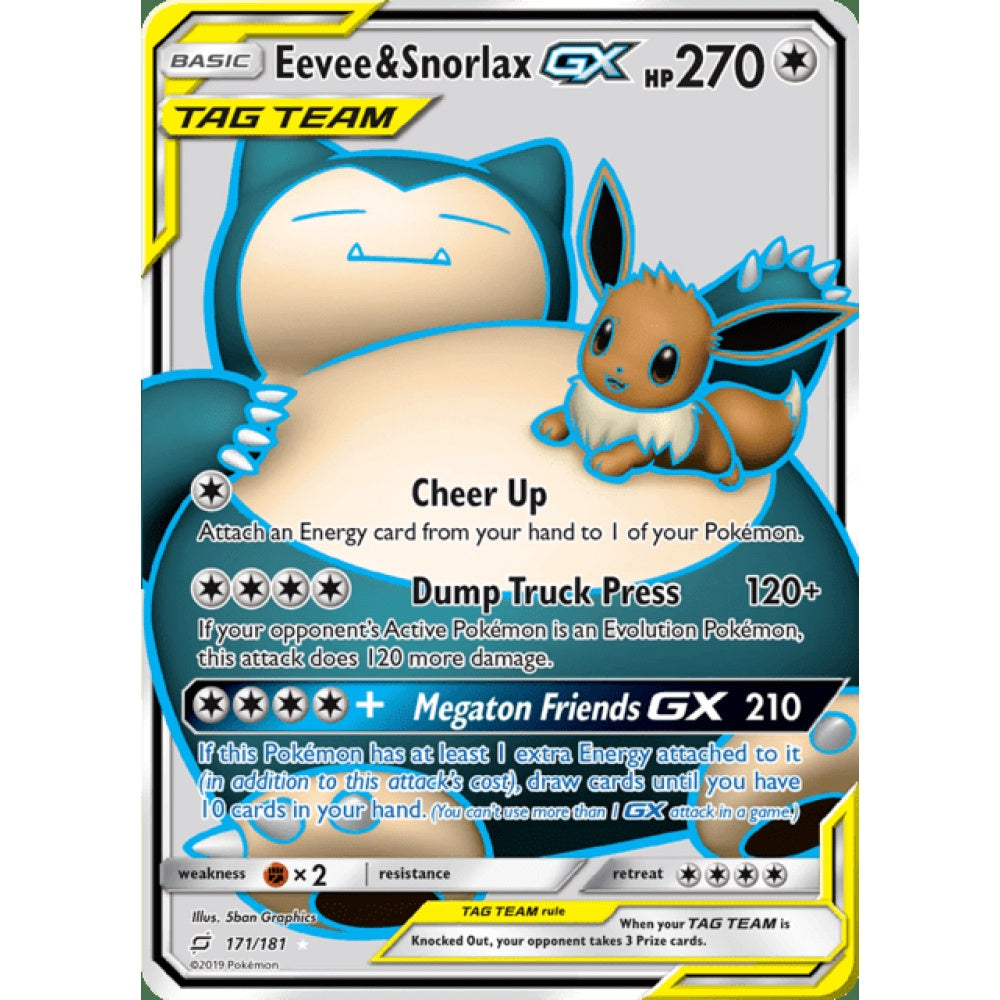 Eevee & Snorlax-GX Full Art 171/181 Pokemon Card Game Team Up