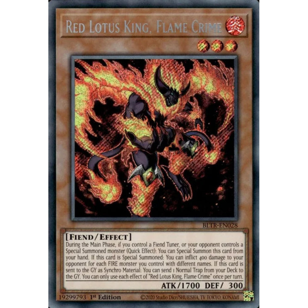 Red Lotus King, Flame Crime, BLTR-EN028, Secret Rare, Yu-Gi-Oh!, Battles of Legend: Terminal Revenge
