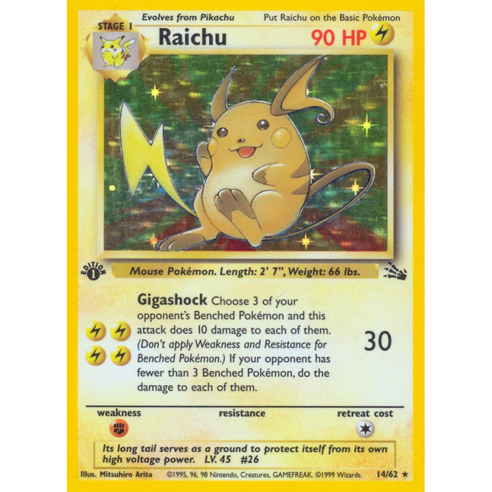 Raichu Holo Rare 14/62 Pokemon Card Game Fossil