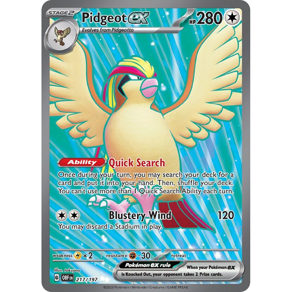 Pidgeot ex Ultra Rare 217/197 Pokemon Card Game Obsidian Flames