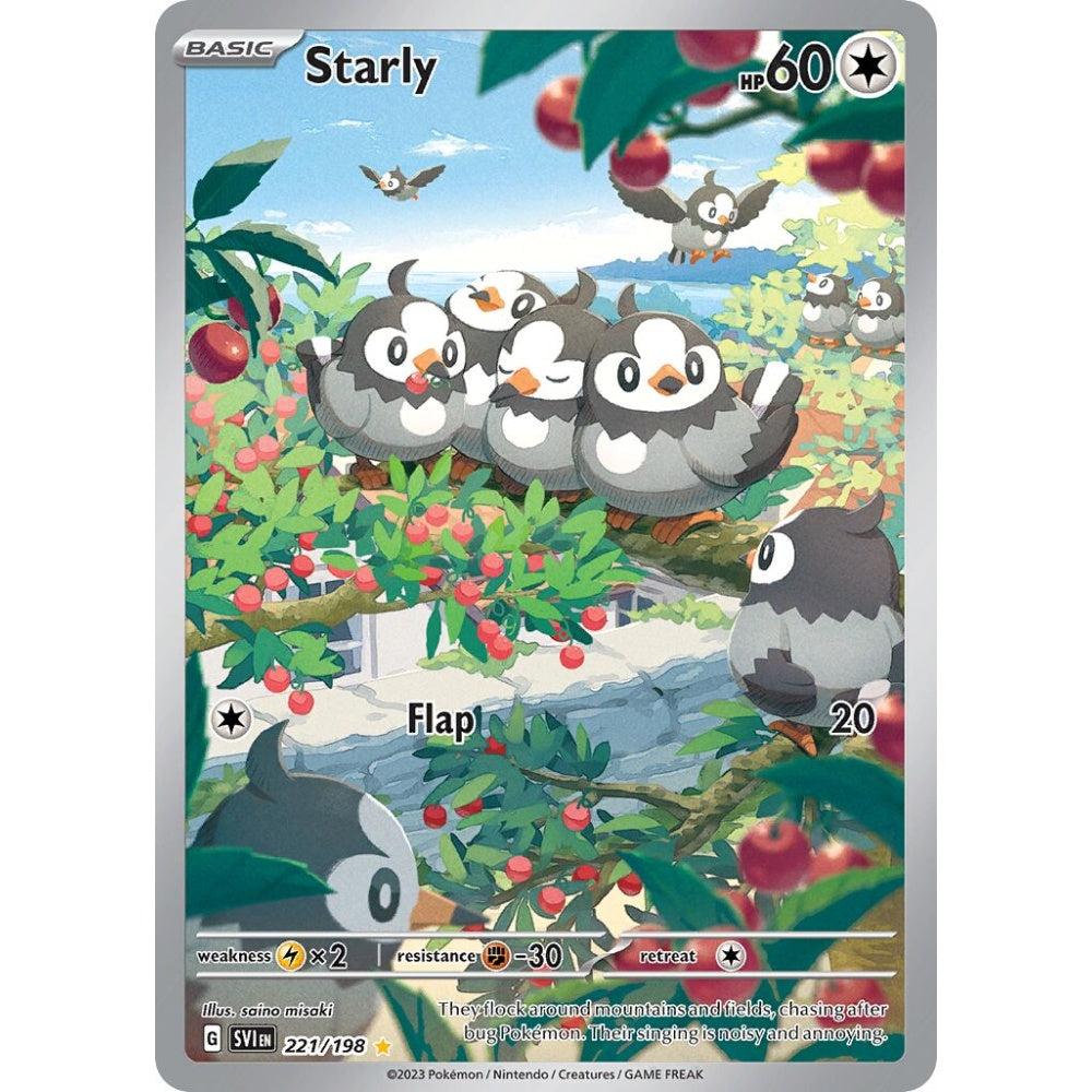 Starly Illustration Rare 221/198 Pokemon Card Game Scarlet & Violet