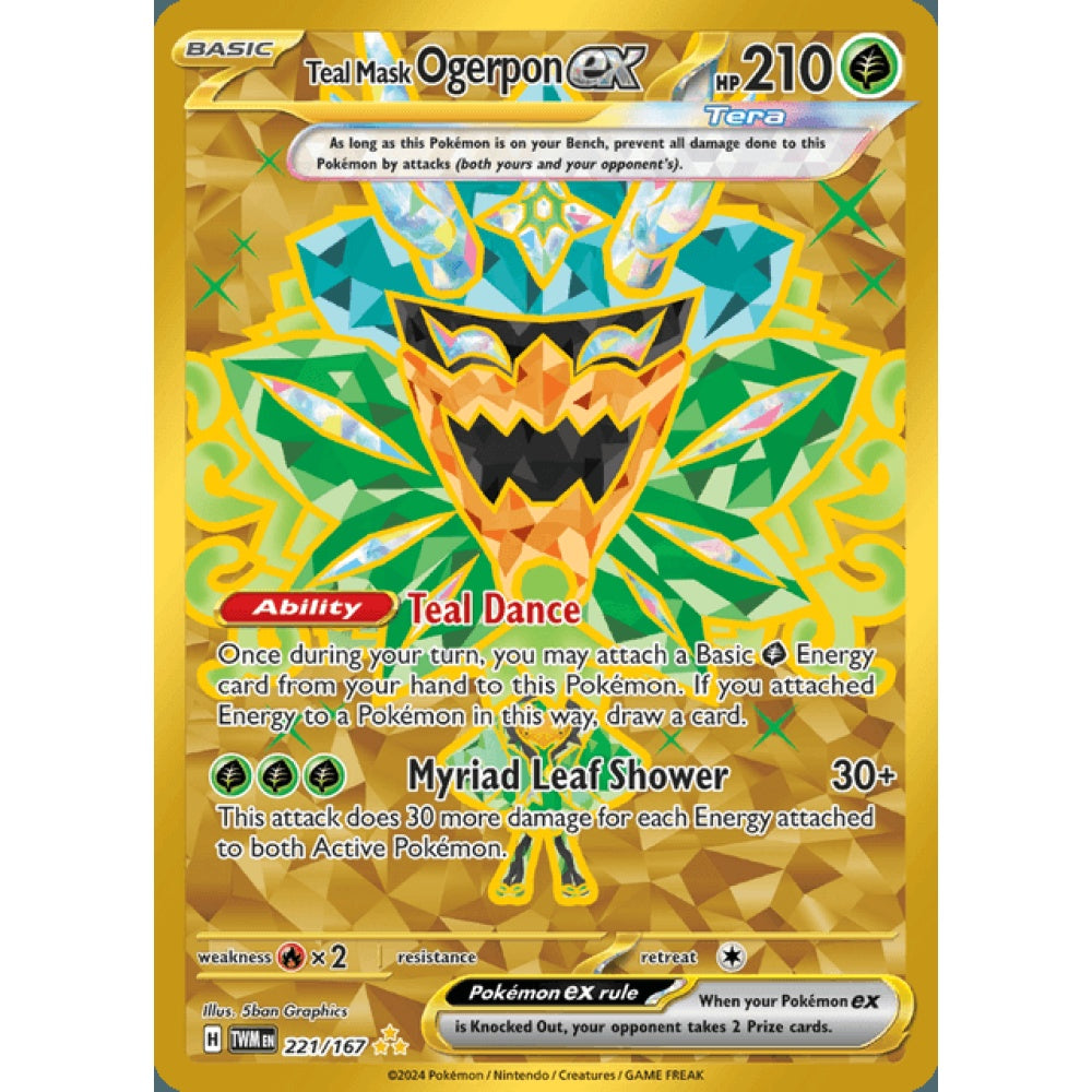 Teal Mask Ogerpon ex Secret Rare 221/167 Pokemon Card Game Twilight Masquerade