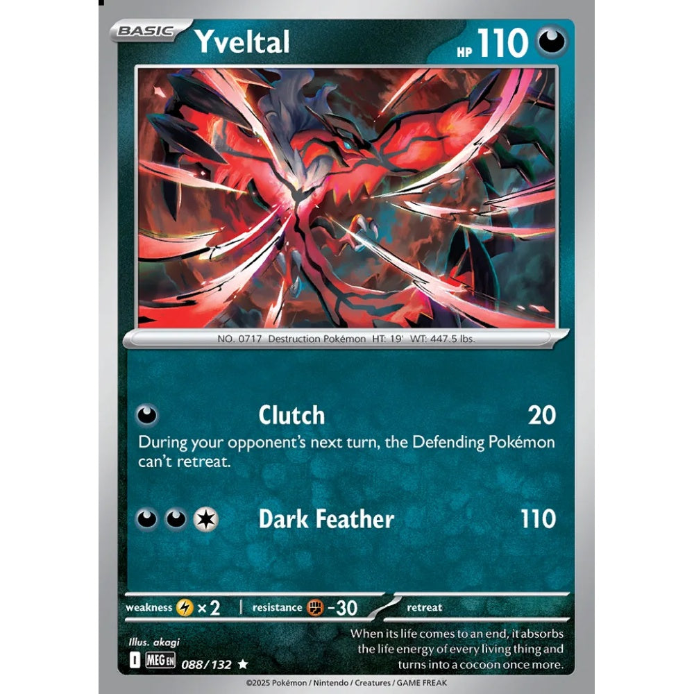 Yveltal Rare 088/132 Pokemon Card Game Mega Evolution
