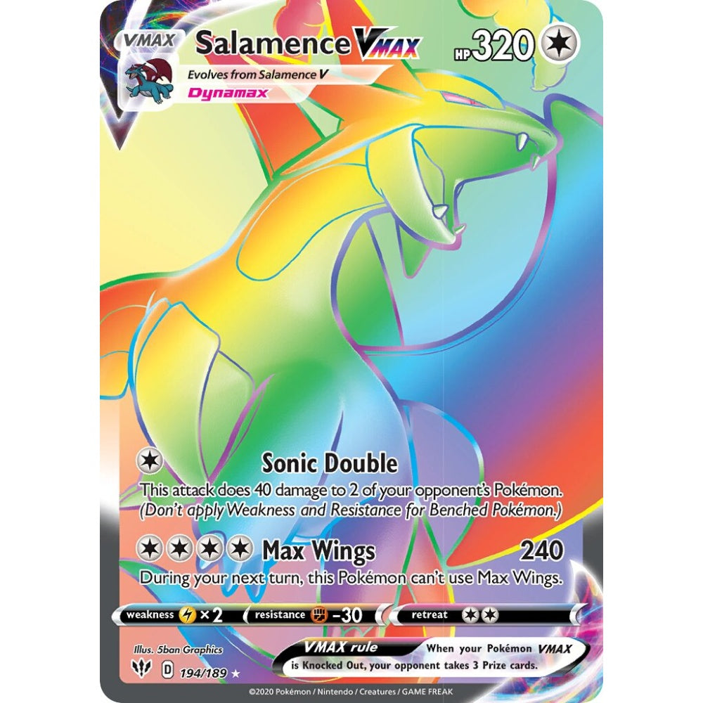 Salamence VMAX Rare Rainbow 194/189 Pokemon Card Game Darkness Ablaze