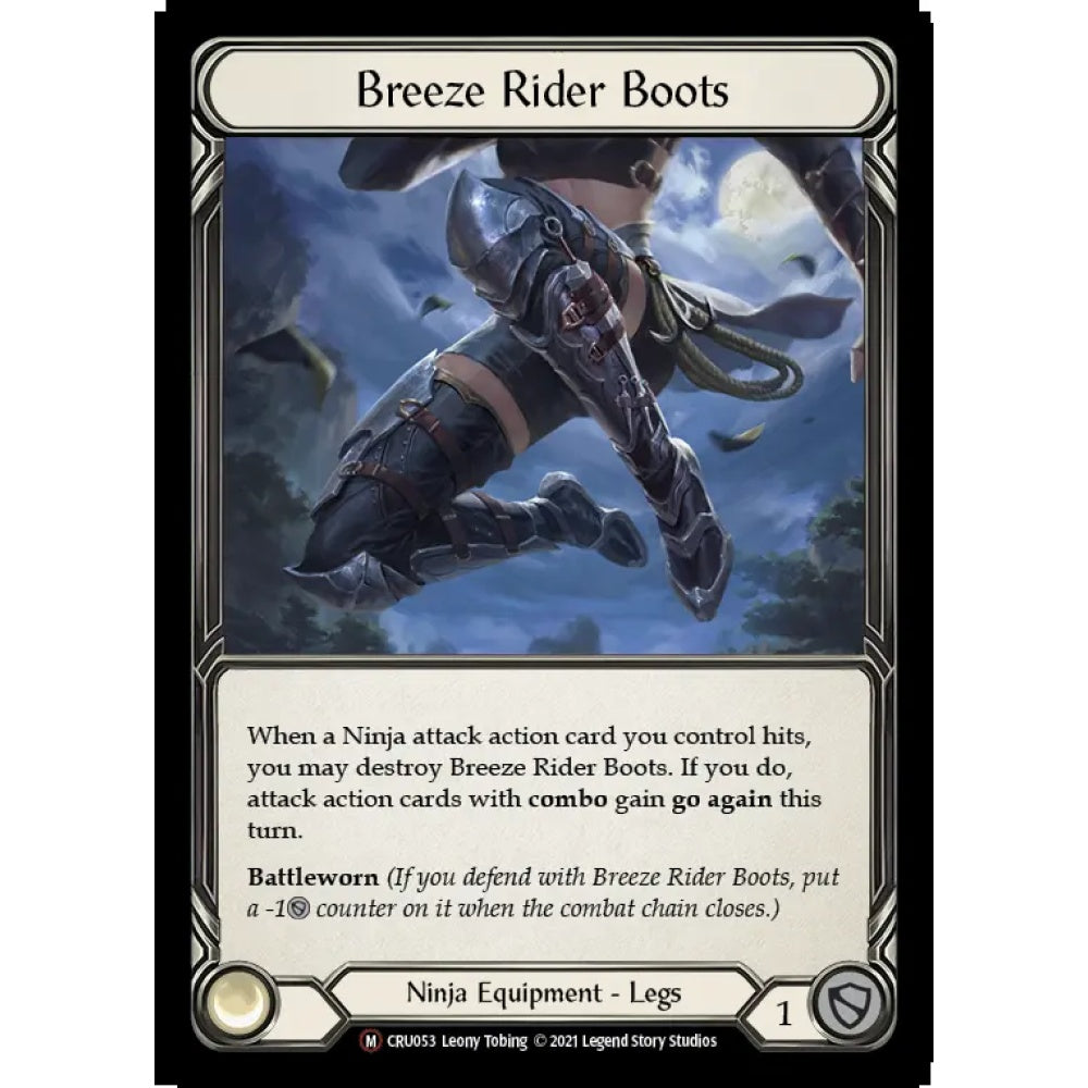 Breeze Rider Boots U-CRU053-RF Majestic Flesh & Blood Trading Card Game Crucible of War - Unlimited in Rainbow Foil Art