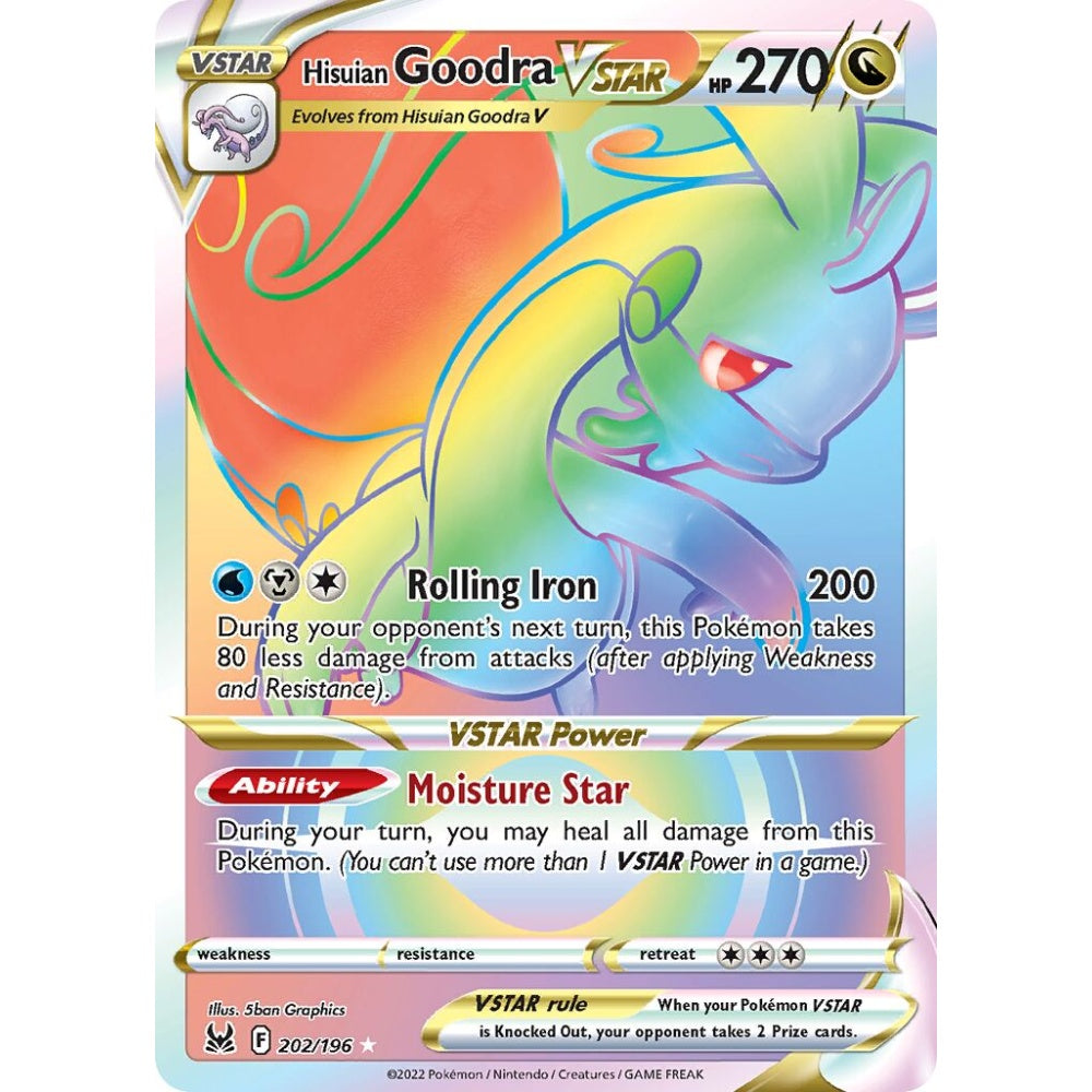 Hisuian Goodra VSTAR Rare Rainbow 202/196 Pokemon Card Game Lost Origin