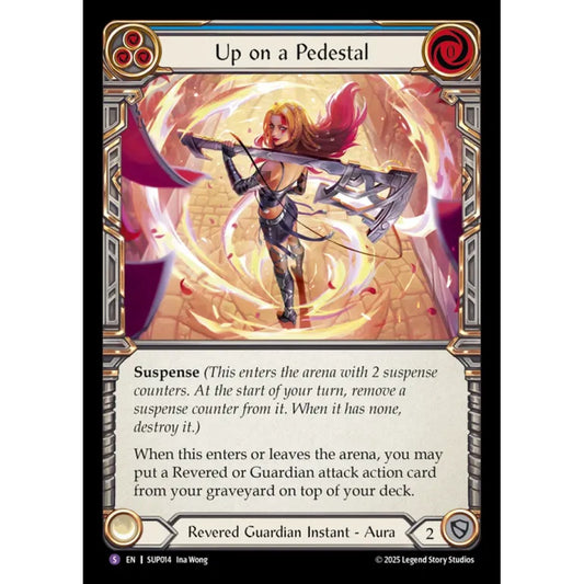 Up on a Pedestal SUP014-RF Super-Rare Flesh & Blood Trading Card Game Super Slam in Rainbow Foil Art