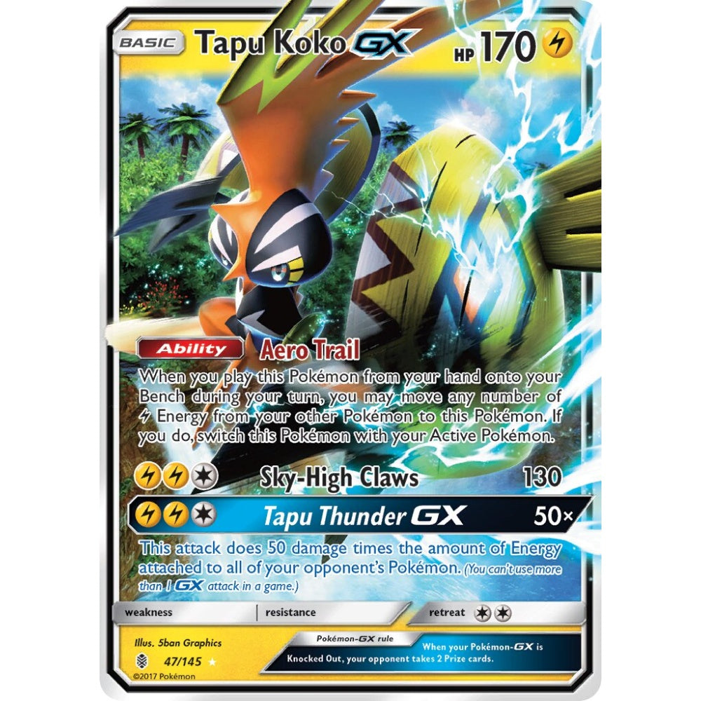 Tapu Koko-GX Rare Holo GX 47/145 Pokemon Card Game Guardians Rising